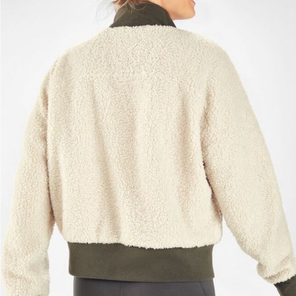 #65 FABLETICS SHERPA PULLOVER ZIPPER SWEATER CREAM GREEN SIZE XXS - Picture 2 of 10